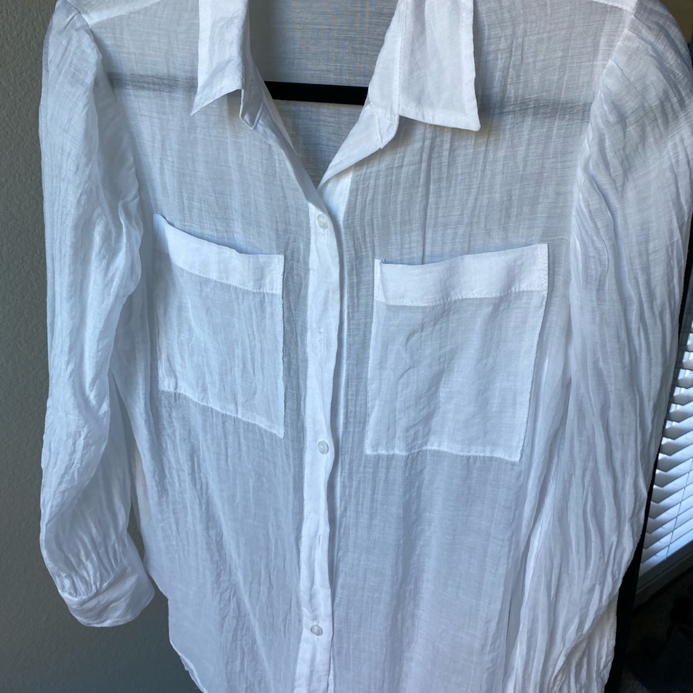 Express white sheer button down